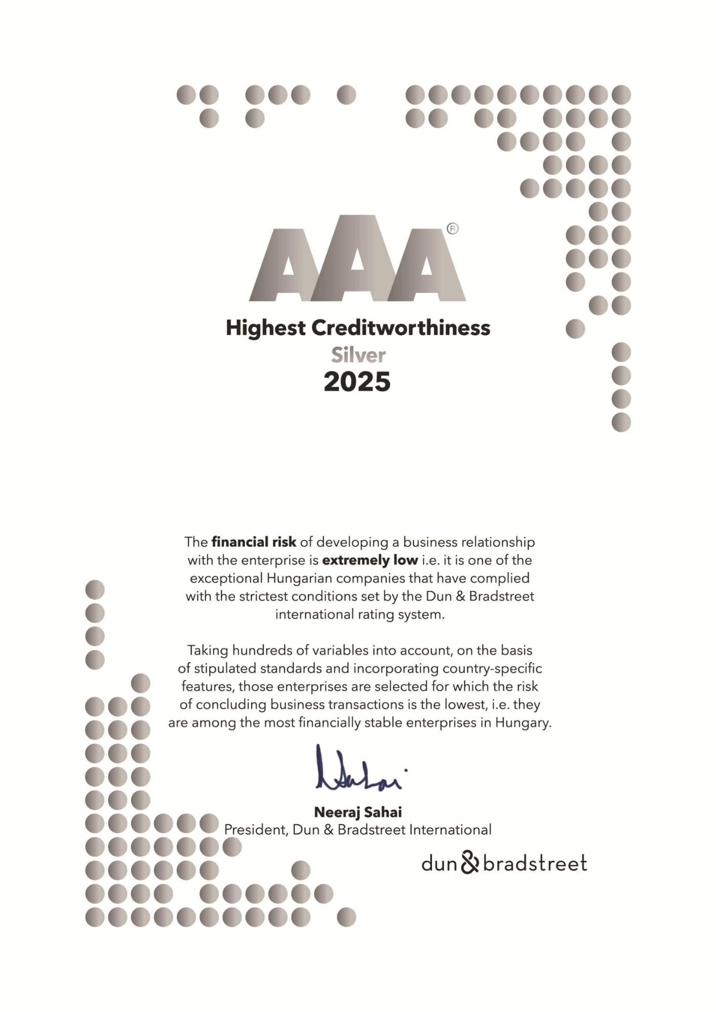 Hava-Trade tanúsítvány angol nyelven